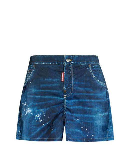 DSquared² Blue Five Pockets Midi Swim Boxers for men