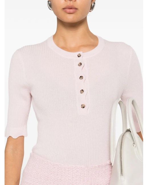 Allude Pink Button-Fastening Ribbed Top
