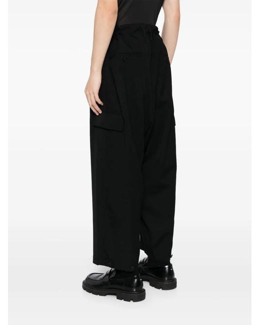 Yohji Yamamoto Black Wool Wide-Leg Trousers for men