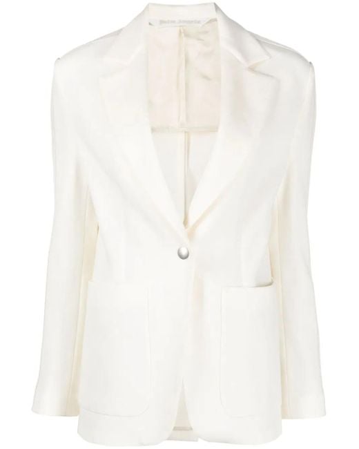 Palm Angels White Side-Stripe Notched-Lapels Blazer