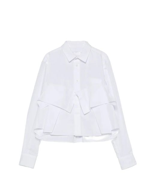 Sacai White Ruffled Cropped Shirt