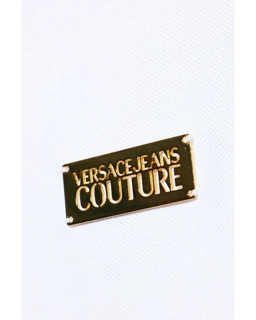 Versace Jeans Couture White Logo-Plaque Piqué Polo Shirt for men