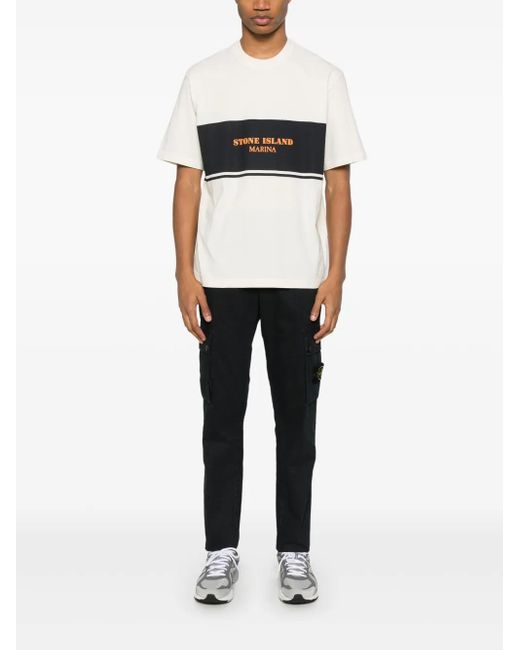 Stone Island Black Compass-Patch Cargo Pants for men