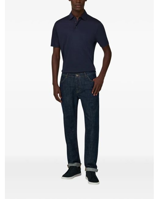 BOGGI Button Short-Sleeve Polo Shirt in Blue for Men | Lyst
