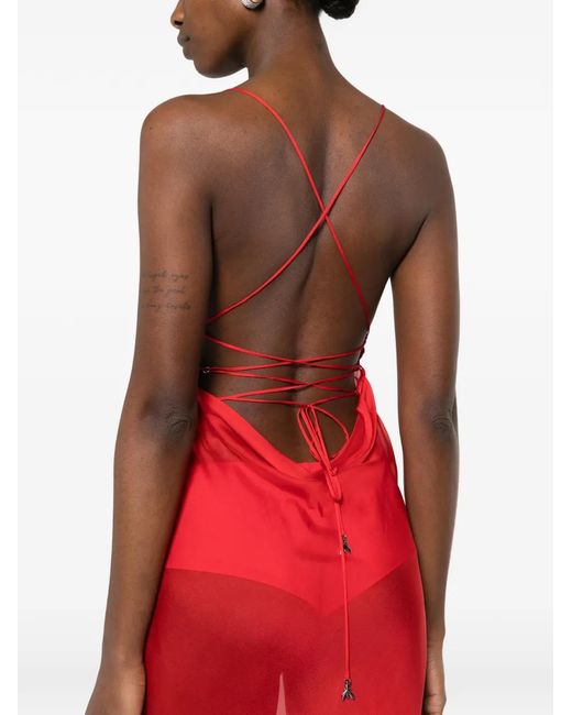 Patrizia Pepe Red Asymmetric Draping Silk Midi Dress