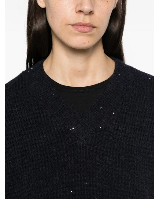 Peserico Black Sequin-Embellished Short-Sleeve Sweater