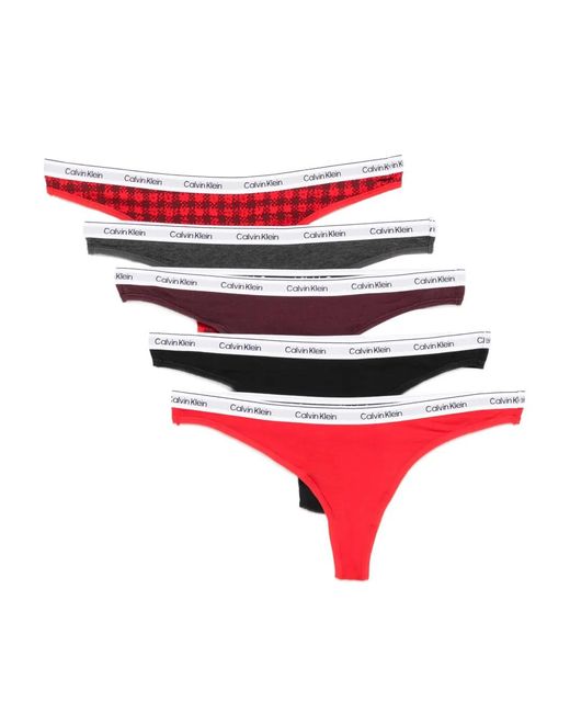 Calvin Klein Red Logo-Waistband Thongs (Pack Of Five)