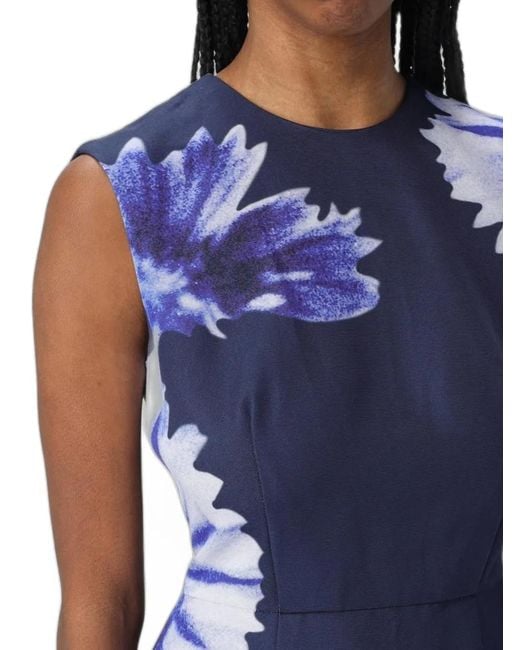 Erdem Blue Floral-Print Sleeveless Midi Dress
