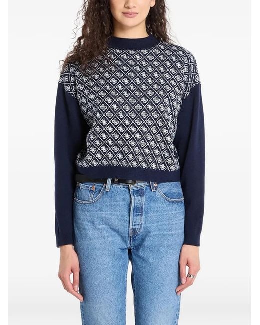 Guess Blue Aubrey Monogram-Pattern Sweater