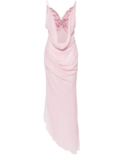 Blumarine Pink Butterfly-appliqué Silk Gown