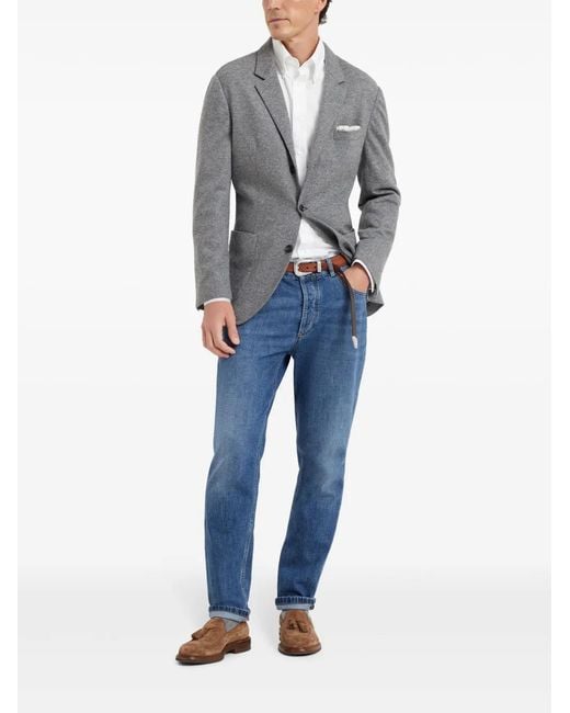 Brunello Cucinelli Gray Wool Single-Breasted Jacket for men