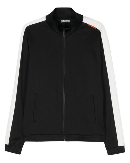 Just Cavalli Black Jacquard-Logo Motif Zipped Sweatshirt for men
