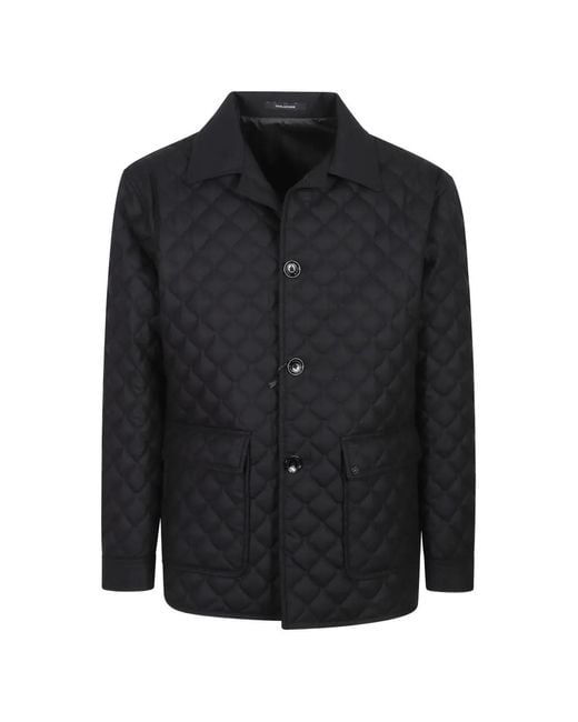 Tagliatore Black Quilted Button-Up Jacket for men