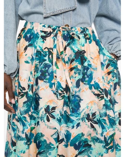 Ulla Johnson Blue Madelyn Floral-Print Midi Skirt