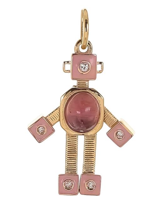 Van Robot Pink 18K Mini Bespoke Robot Tourmaline And Diamond Pendant
