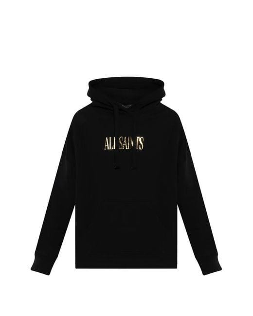 AllSaints Black Logo-Print Organic-Cotton Hoodie