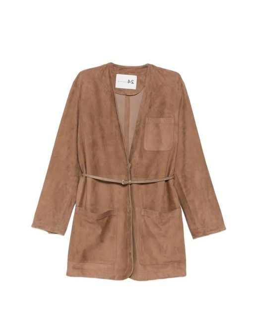 Manzoni 24 Brown Patch-Pocket Belted Suede Jacket