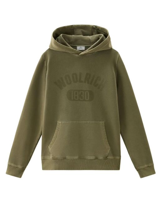 Woolrich Green Logo-Print Cotton Hoodie for men