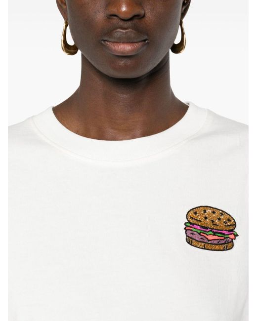Essentiel Antwerp White Hamburger-appliqué Cotton T-shirt