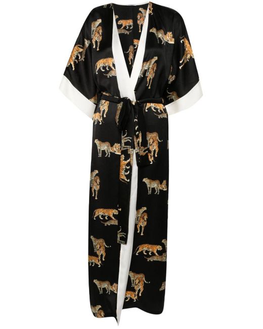 Parlor Black Jungle Tigers-print Belted Coat