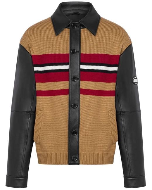 Moschino Red Knitted-Panel Leather Jacket for men