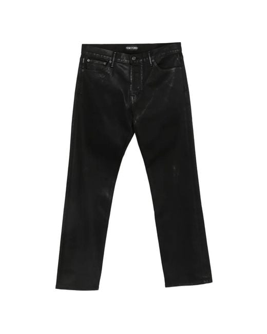 Tom Ford Black Coated Straight-Leg Trousers for men