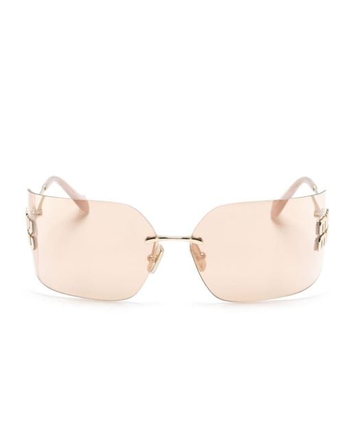Miu Miu Pink Logo-plaque Wraparound-frame Sunglasses
