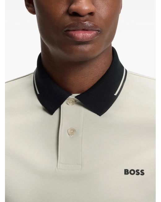 Boss White Contrast-Trim Slim-Fit Polo Shirt for men