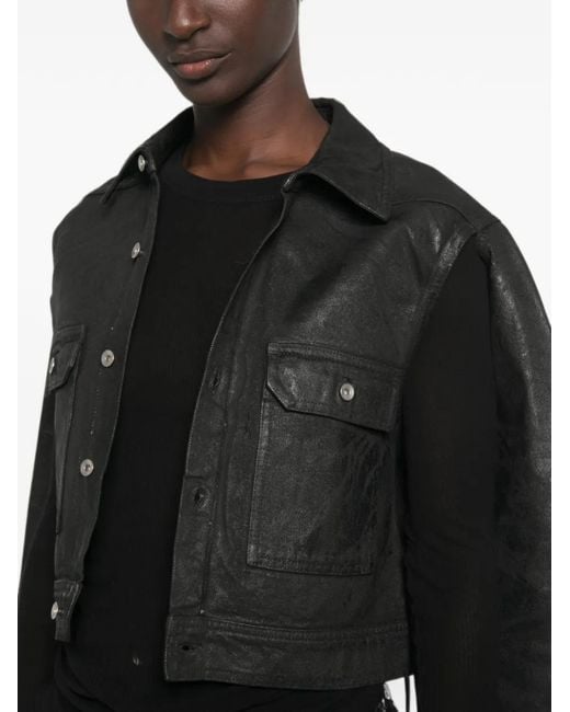 Rick Owens Black Cape-Sleeve Cropped Denim Jacket