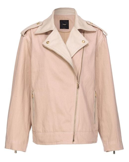 Pinko Natural Leather-trim Cotton Biker Jacket