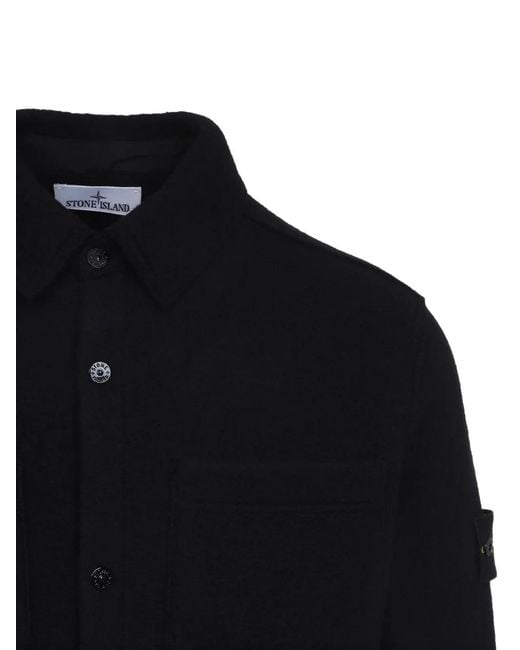 Stone Island Blue Patch-Pocket Wool Shirt for men