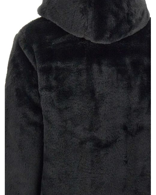 Save The Duck Black Hooded Faux Fur Coat