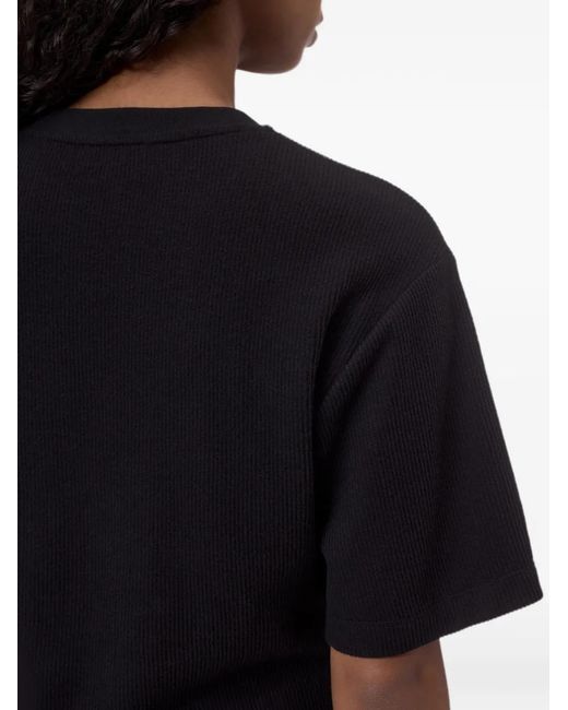 Closed Black Ribbed Draped T-Shirt