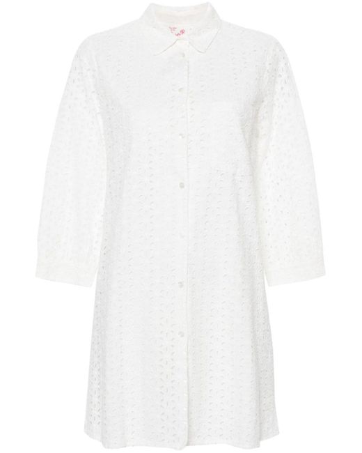 Mc2 Saint Barth White Helena Broderie-anglaise Shirtdress