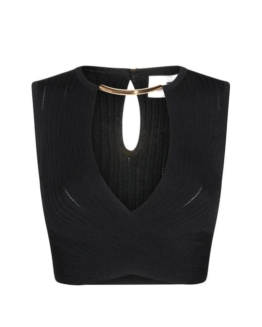 Elisabetta Franchi Black Metal Detail Keyhole Top