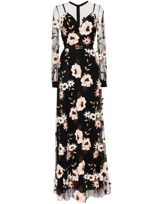 Elie Saab フローラル チュールドレス Black