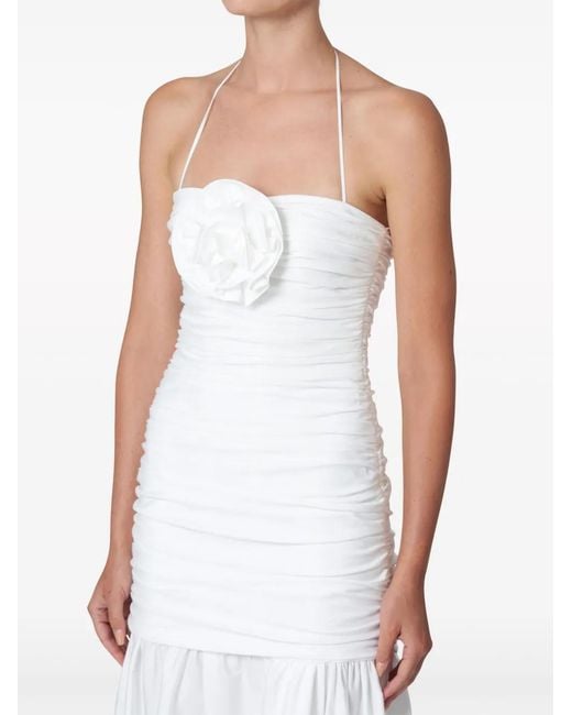 Carolina Herrera White Floral-Appliqué Ruched Maxi Dress