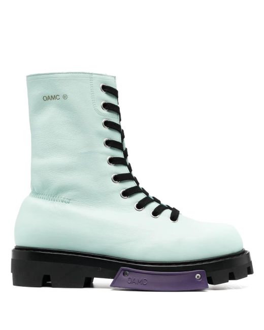 OAMC Green Logo-Print Lace-Up Fastening Boots for men