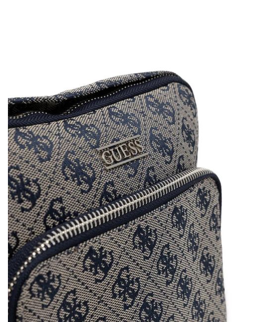 Guess Gray Boston Monogram-Print Logo-Plaque Messenger Bag for men