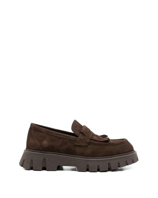 SERGIO MORETTI FIRENZE Brown Fringe-Detail Lug-Sole Loafers