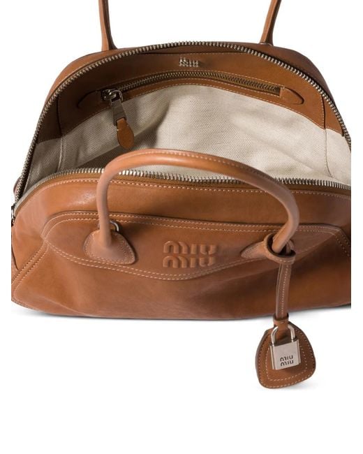 Miu Miu Brown Vivant Logo-Embossed Tote Bag
