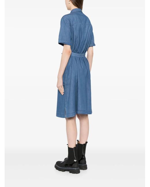 SPORT b. by agnès b. Blue Embroidered Detail Belted Buttoned Dress