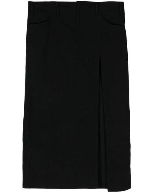 Yohji Yamamoto Black Side-Slit Denim Maxi Skirt