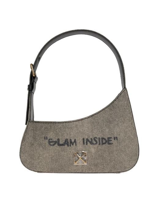 Off-White c/o Virgil Abloh Gray Jitney Quote Zipped Shoulder Bag