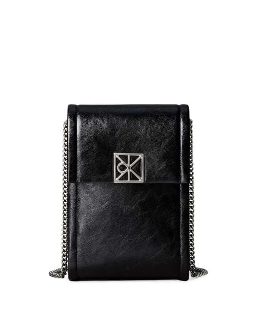 Calvin Klein Black Emblem-Logo Chain-Strap Mini Phone Bag