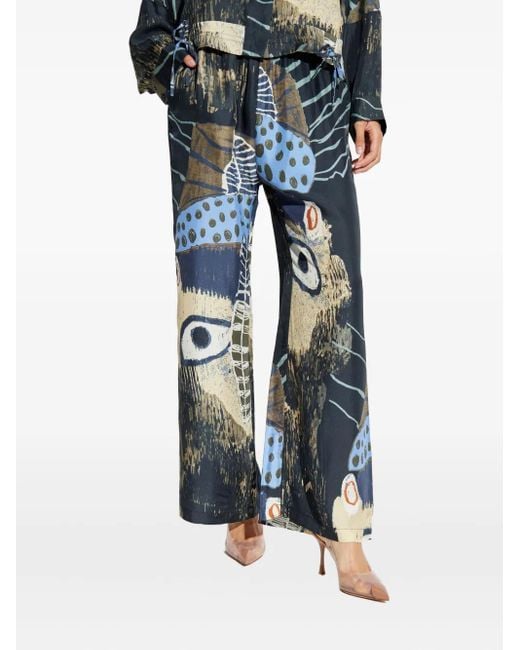 Munthe Blue Abstract-Print Silk Trousers