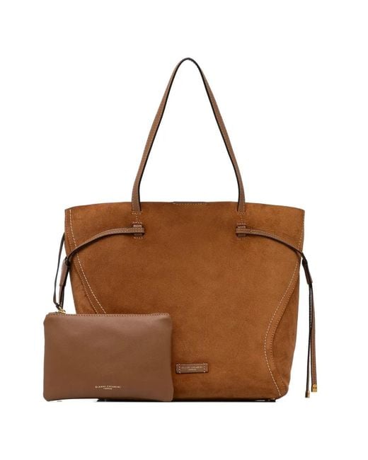 Gianni Chiarini Brown Calf Suede Drawstring Tote Bag