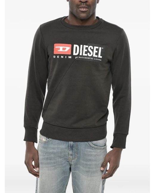 DIESEL Black S-Girk-Cuty Logo-Print Panelled Sweatshirt for men