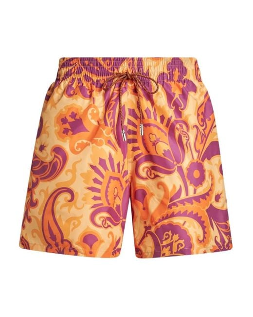 Etro Orange Short De Bain À Imprimé Cachemire for men