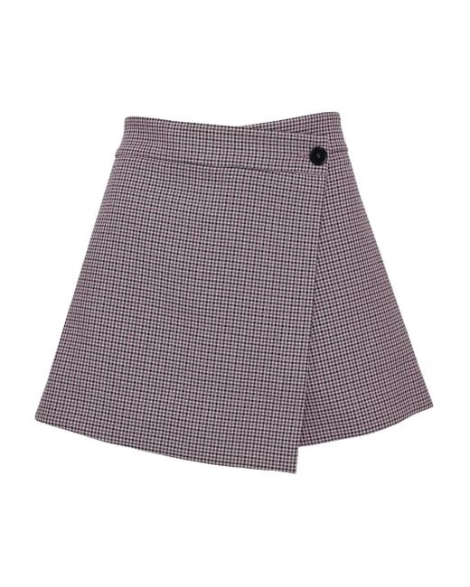 MSGM Purple Fold-Detail Check Shorts